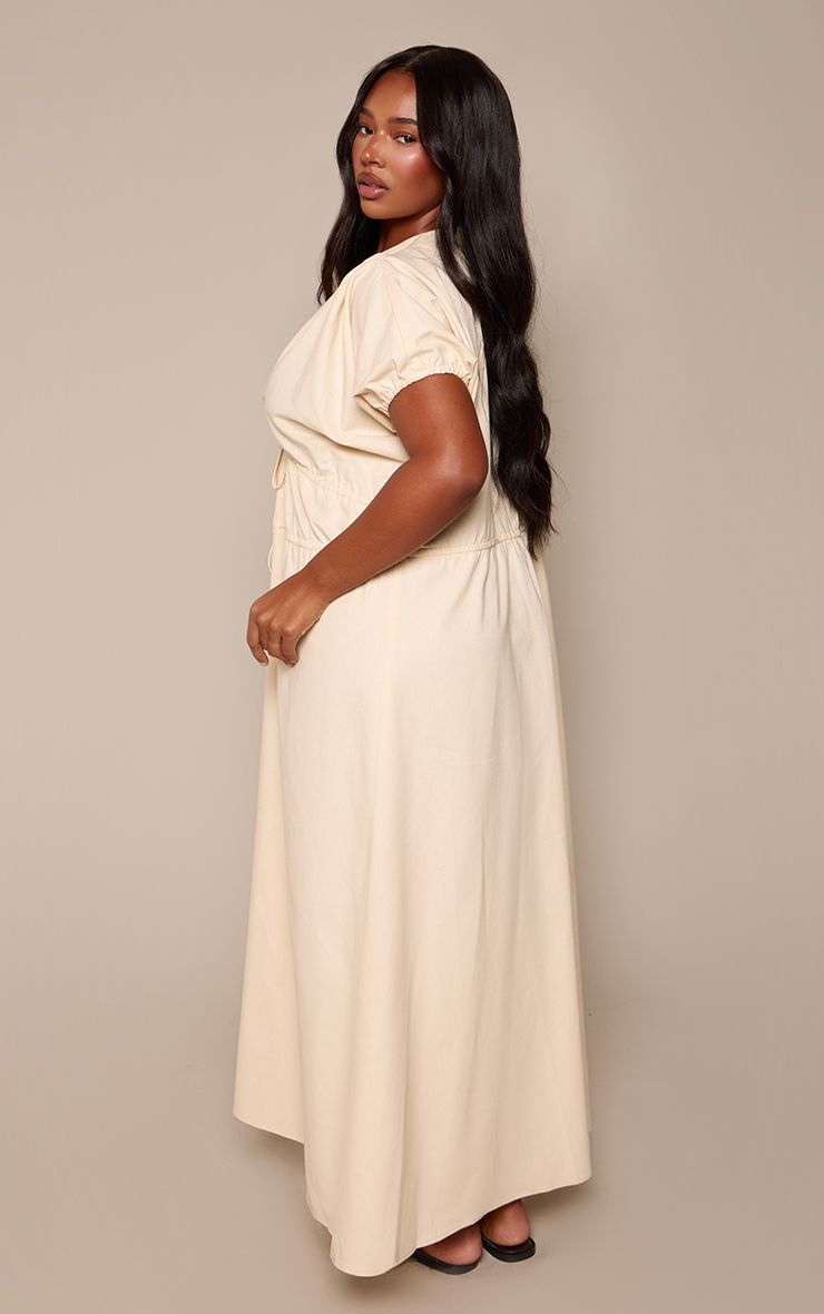 PrettyLittleThing Plus Buttermilk Tie Front Cotton Midaxi Dress - Image 2