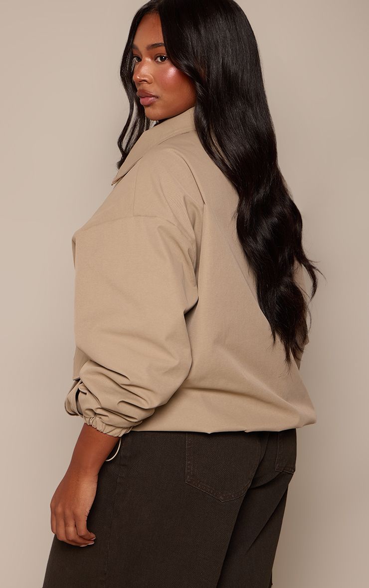 PrettyLittleThing Plus Stone Ruched Sleeve Detail Funnel Neck Bomber - Image 2