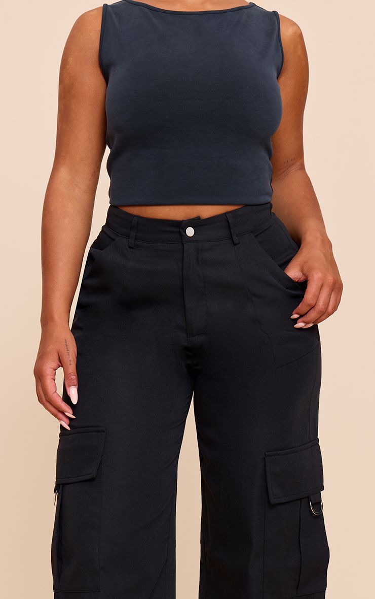 PrettyLittleThing Shape Black Buckle Cargo Wide Leg Trousers - Image 2