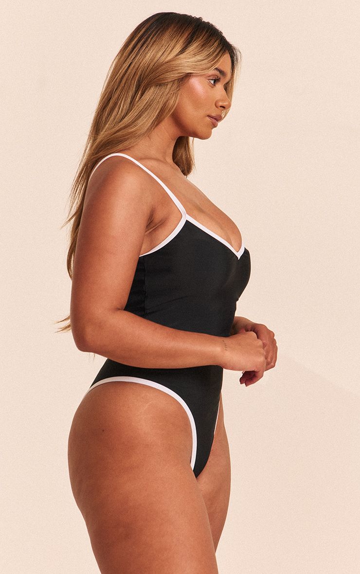 PrettyLittleThing Shape Black Contrast Binding Swimsuit - Image 3