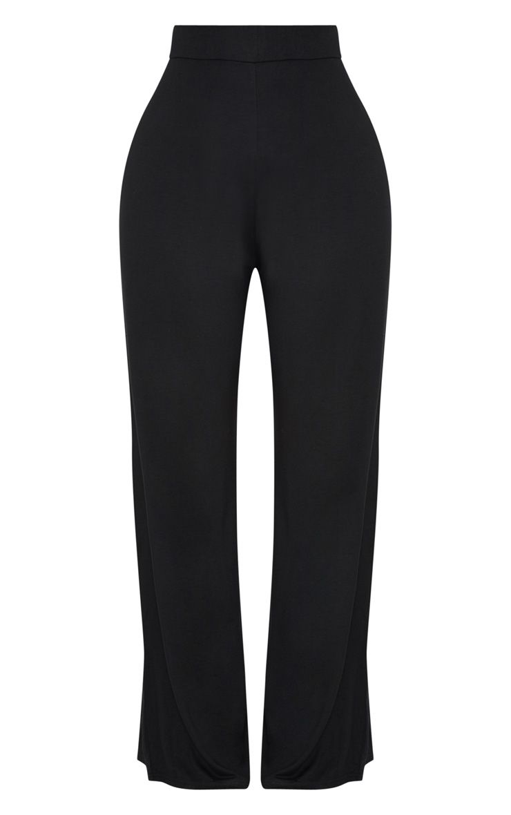 PrettyLittleThing Shape Black Jersey Wide Leg Trousers - Image 3