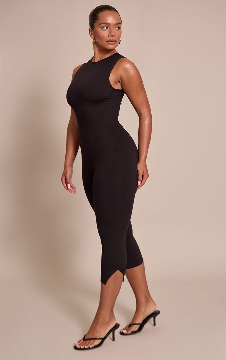 PrettyLittleThing Shape Black Sculpt High neck sleeveless Capri Jumpsuit - Image 3