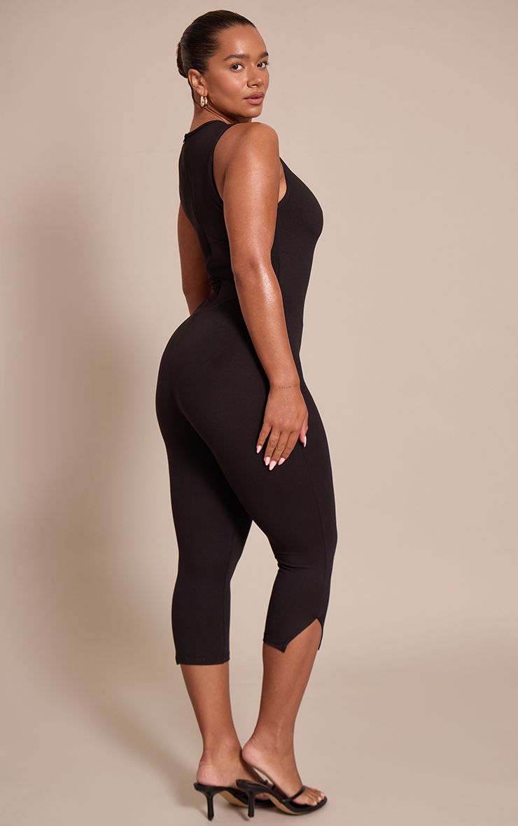 PrettyLittleThing Shape Black Sculpt High neck sleeveless Capri Jumpsuit - Image 2