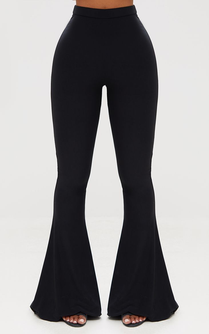 PrettyLittleThing Shape Black Slinky Flared Leg Trousers - Image 2