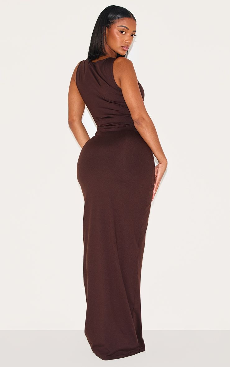 PrettyLittleThing Shape Chocolate Sculpt Boat Neck Wrap Waist Maxi Dress - Image 2
