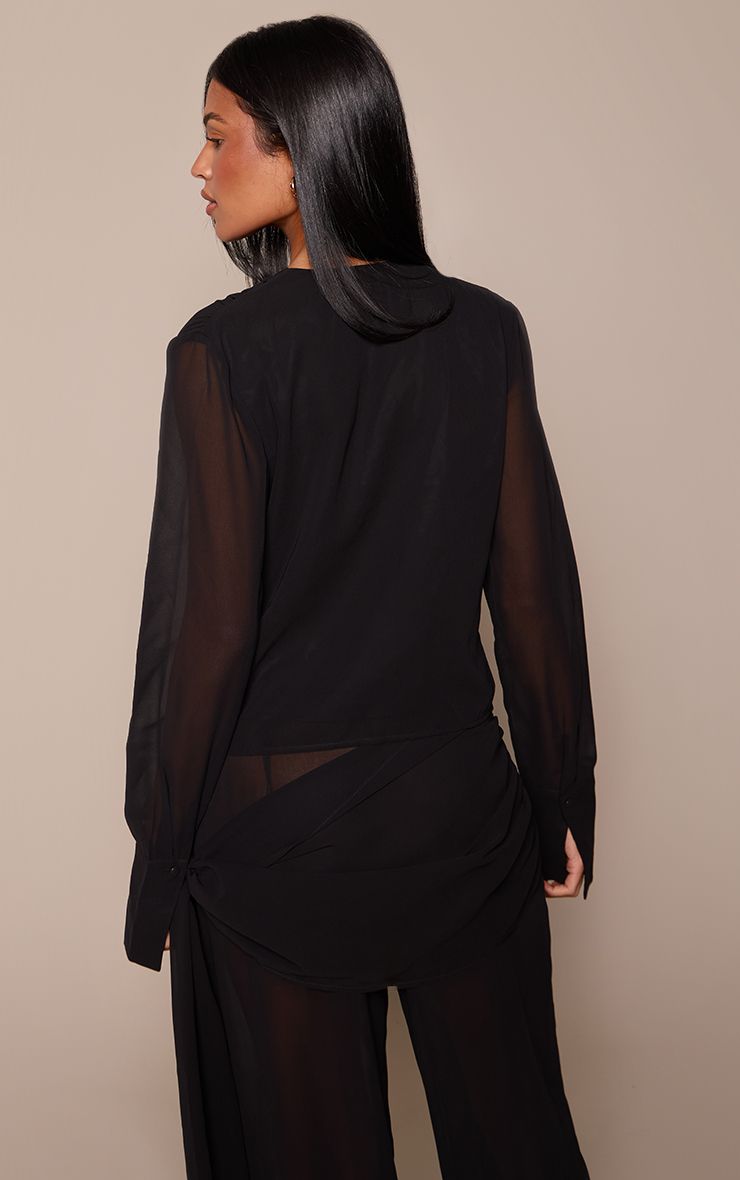 PrettyLittleThing Tall Black Chiffon Cowl Neck Tight Sleeved Top Co-ord - Image 2