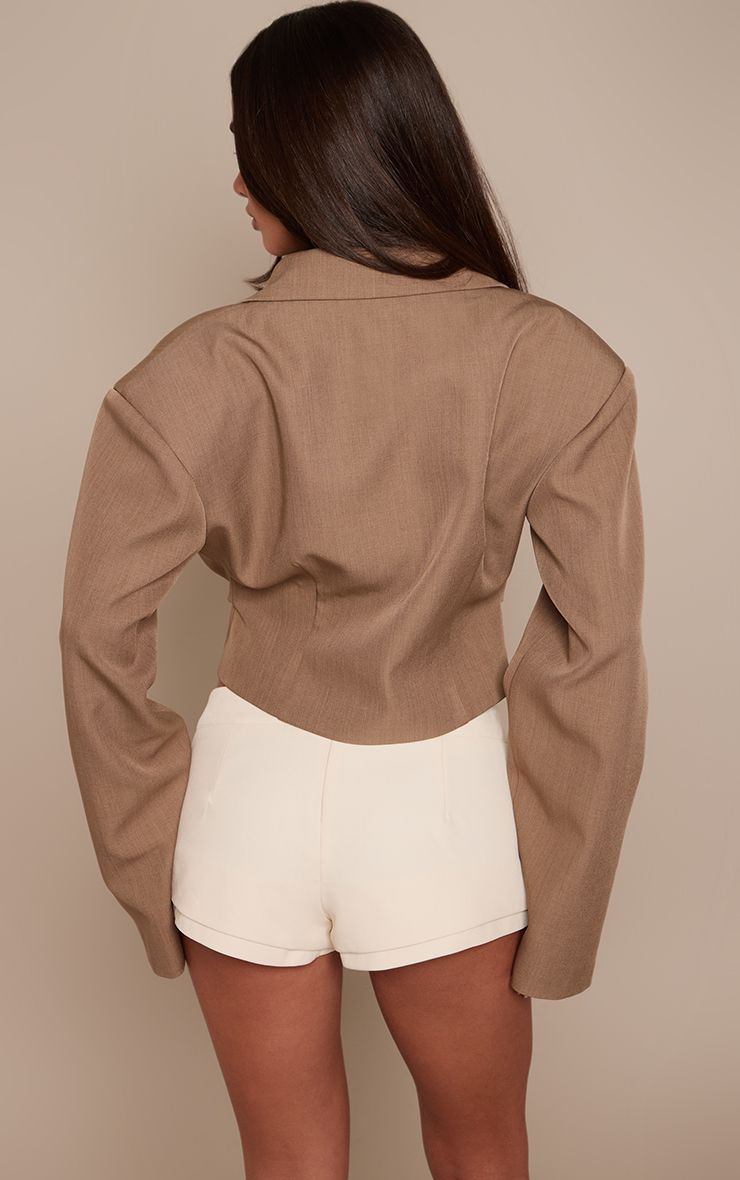 PrettyLittleThing Taupe Crop Cinched Blazer - Image 2