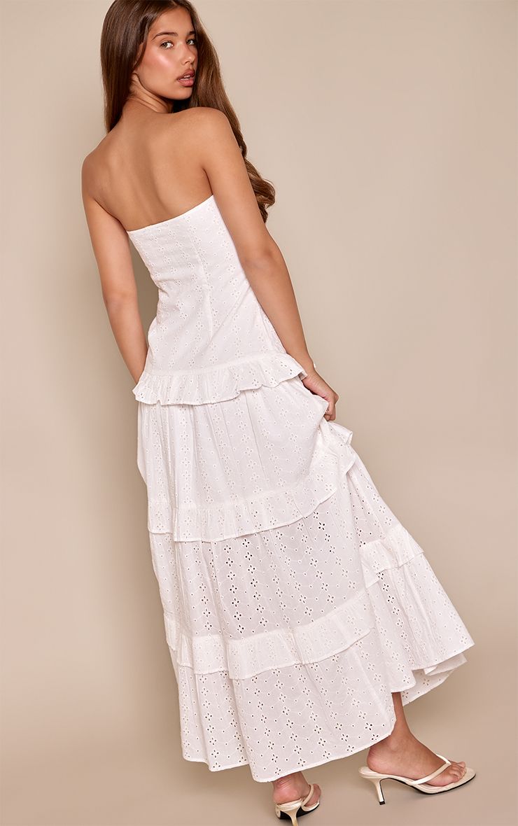 PrettyLittleThing White Broderie Bandeau Tiered Maxi Dress - Image 2