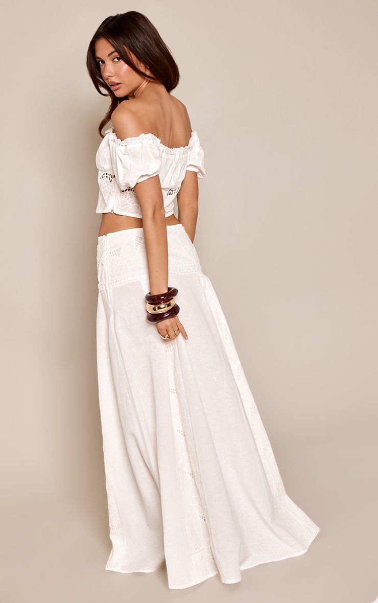 PrettyLittleThing White Embroidered Bow Detail Maxi Skirt Co-ord - Image 3