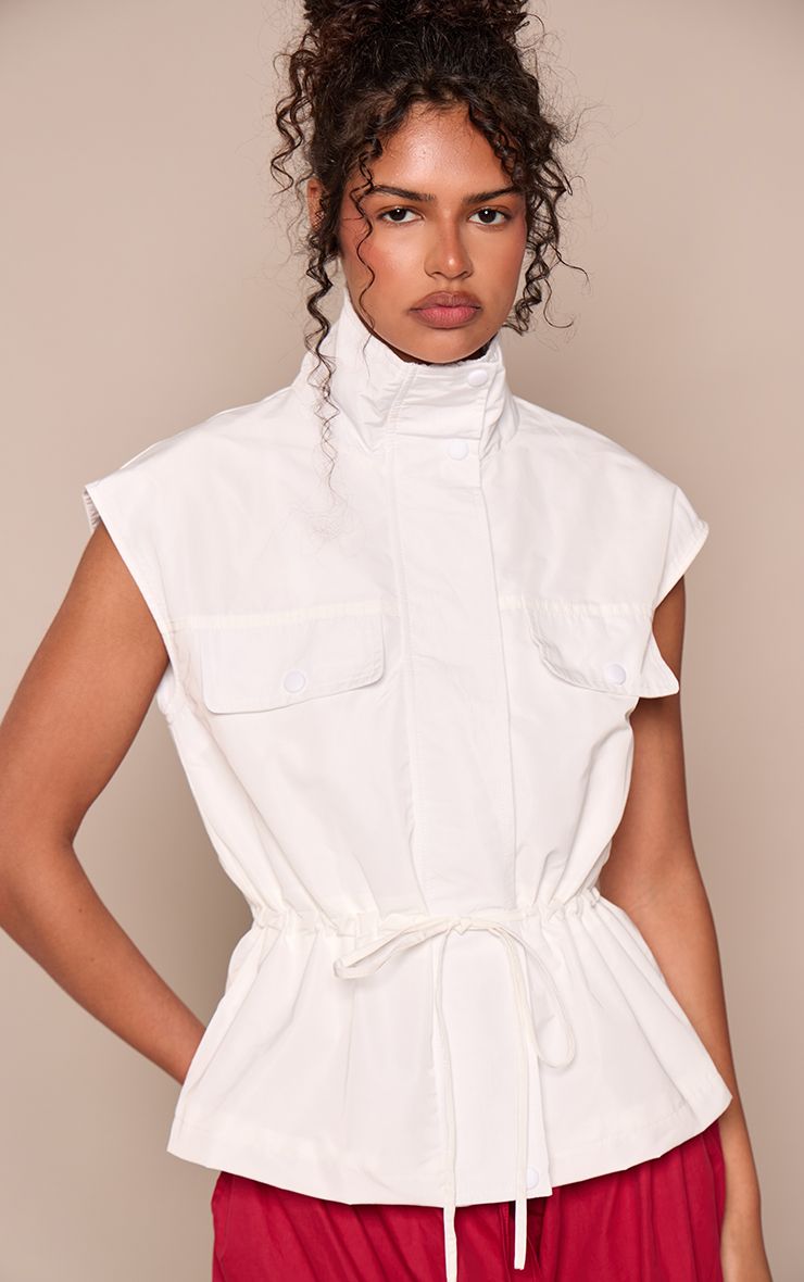PrettyLittleThing White Funnel Neck Cinch Gilet - Image 3