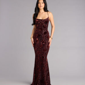 Windsor Primrose Velvet Pattern Lace-Up Formal Dress Primrose Velvet Pattern Lace-Up Formal Dress