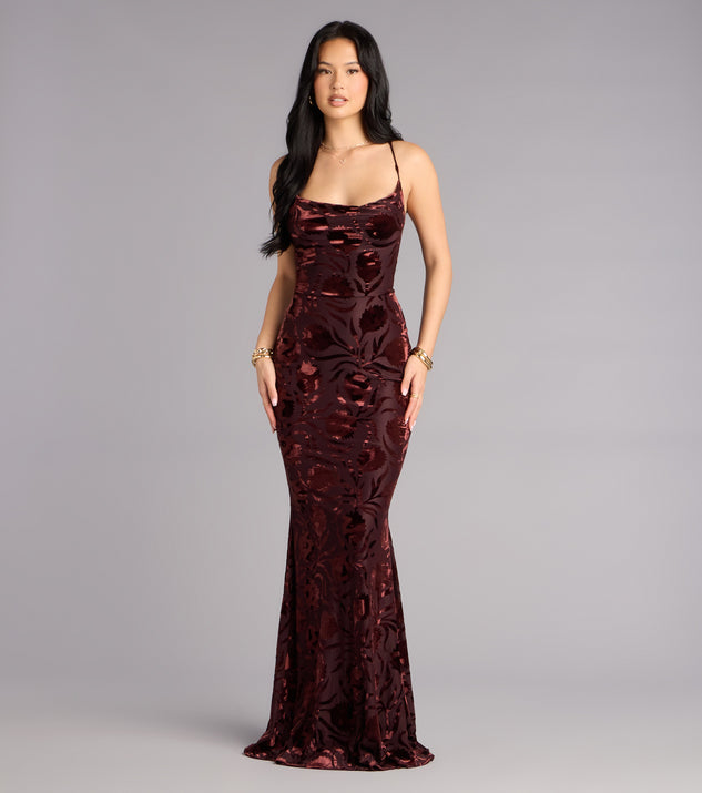 Windsor Primrose Velvet Pattern Lace-Up Formal Dress