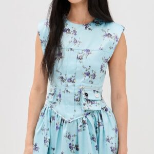 Printed Double Satin Corset Mini Dress