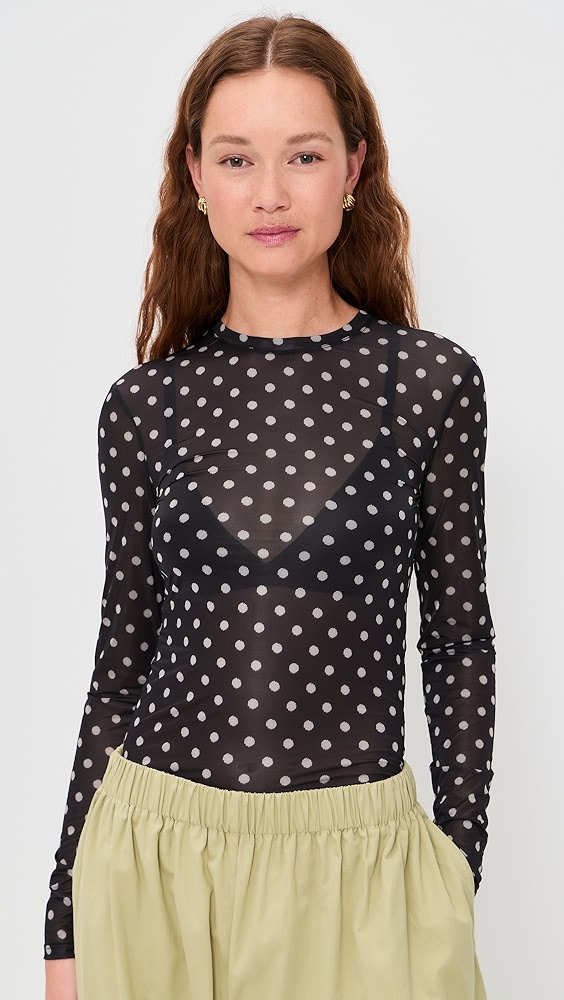 GANNI Printed Sheer Jersey Long Sleeve