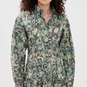 GANNI Printed Stretch Cotton Buttoned Mini Dress