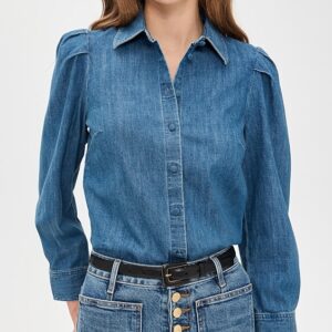 Puff Sleeve Denim Shirt in Petersburg Wash