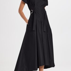 Puff Sleeve Side Tie Flare Dress