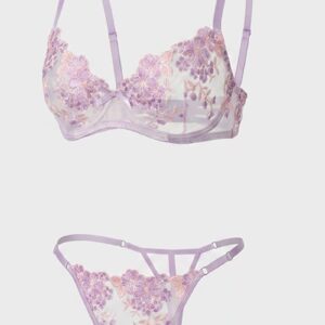 Purple Embroidery Lingerie Set