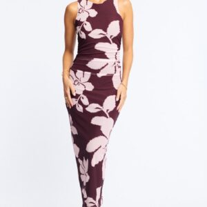 Purple Floral Bodycon Dress Sleeveless Mesh