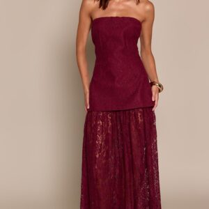 PrettyLittleThing Purple Lace Sheer Skirt Panel Bandeau Midaxi Dress