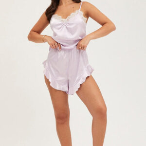 XINGGUO COUNTY LILONG GARMENT Purple Satin Pajamas Set Sleeveless Purple Satin Pajamas Set Sleeveless