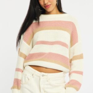 Purple Stripe Knit Top Long Sleeve Color Block