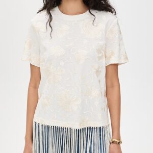 Sea Rafina Eyelet Embellished T-Shirt with Fringe