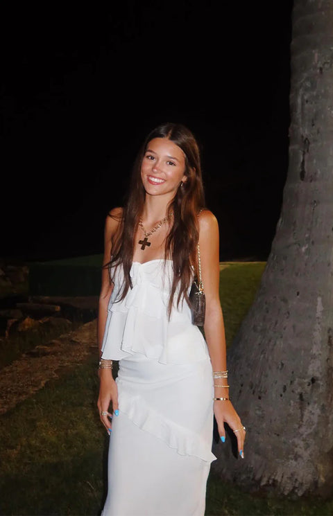 BB Exclusive Raleigh White Ruffle Strapless Top