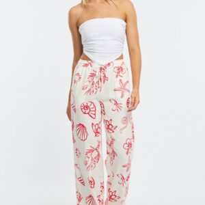 Red Abstract Wide Leg Pants Elasticated Waist