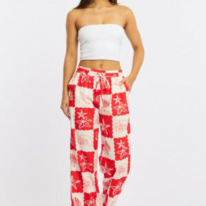 Red Abstract Wide Leg Pants Elasticated Waist