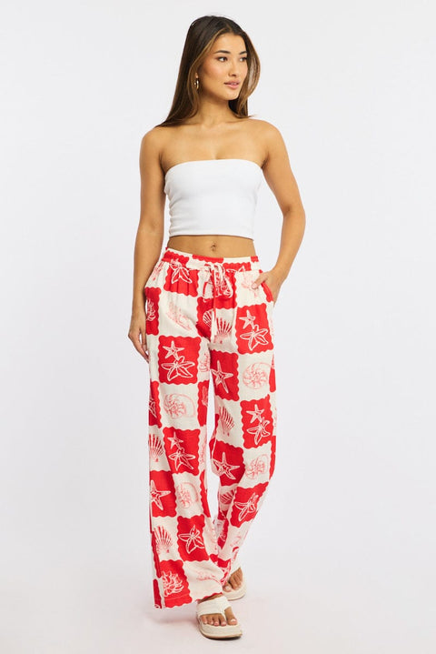 Ally Fashion Red Abstract Wide Leg Pants Elasticated Waist