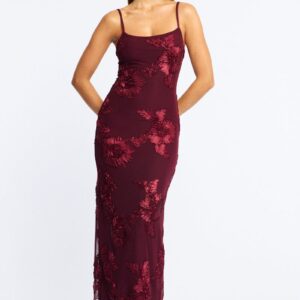 Red Bodycon Dress Embroidered Mesh