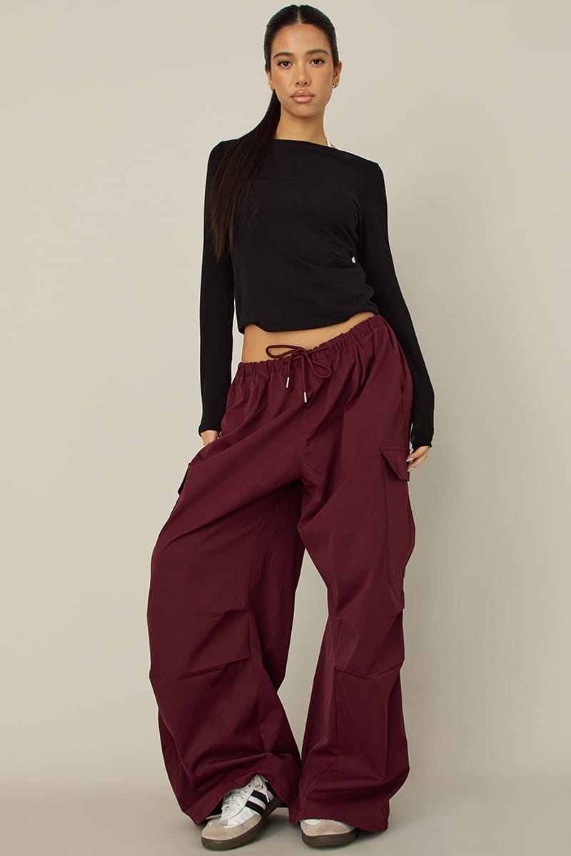 Ally Fashion Red Cargo Pants Elasticated Waist