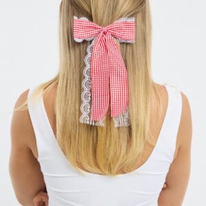 Ally Fashion Red Check Print Hair Bow Red Check Print Hair Bow