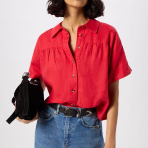 Red Gathered Linen Shirt