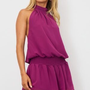 Red High Neck Dress Mini Chiffon