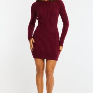 Red Knit Dress Long Sleeve Cable Mini