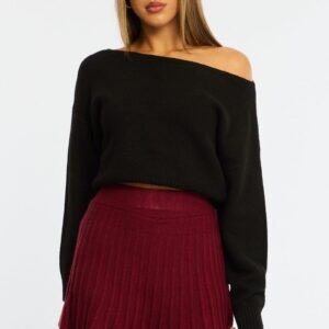 Ally Fashion Red Knit Skort Skirt High Waisted Shorts Pleated Red Knit Skort Skirt High Waisted Shorts Pleated