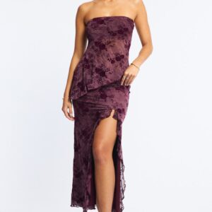 Red Maxi Skirt High Rise Ruffle Frill Hem Burnout
