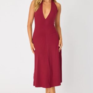 Ally Fashion Red Midi Dress Deep V-neck Red Midi Dress Deep V-neck