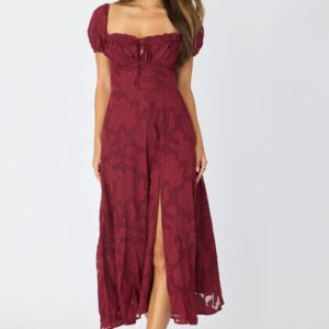 Red Midi Dress Puff Sleeve