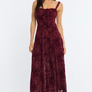 Red Midi Dress Ruched Bust