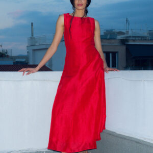 Red Open Back Silk Blend Dress Red Open Back Silk Blend Dress