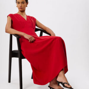 Red Panel Linen Blend Dress Red Panel Linen Blend Dress