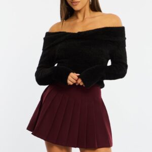Ally Fashion Red Pleated Skirt Mid Rise Longline Red Pleated Skirt Mid Rise Longline