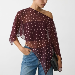 Ally Fashion Red Polka Dot Chiffon Poncho Off Shoulder Polka Dot Red Polka Dot Chiffon Poncho Off Shoulder Polka Dot