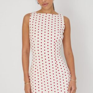 Ally Fashion Red Polka Dot Mini Dress Boat Neck Red Polka Dot Mini Dress Boat Neck