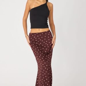 Ally Fashion Red Polka Dot Satin Midaxi Skirt Elastic Waist Bias Cut Lined Red Polka Dot Satin Midaxi Skirt Elastic Waist Bias Cut Lined