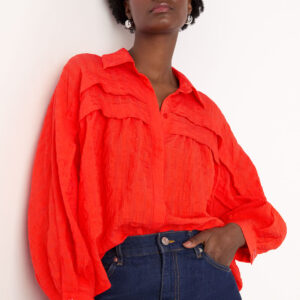 Red Textured Frill Detail Blouse