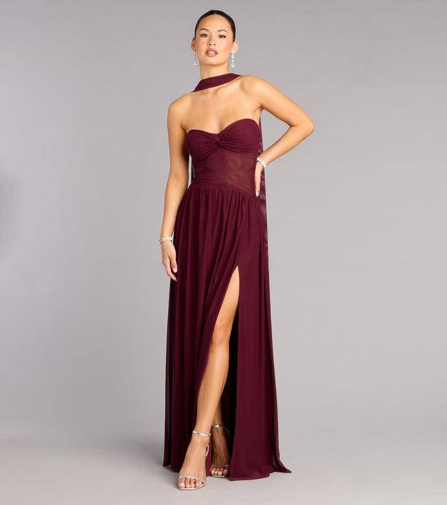 Windsor Rhea Mesh Strapless A-Line Dress With Scarf